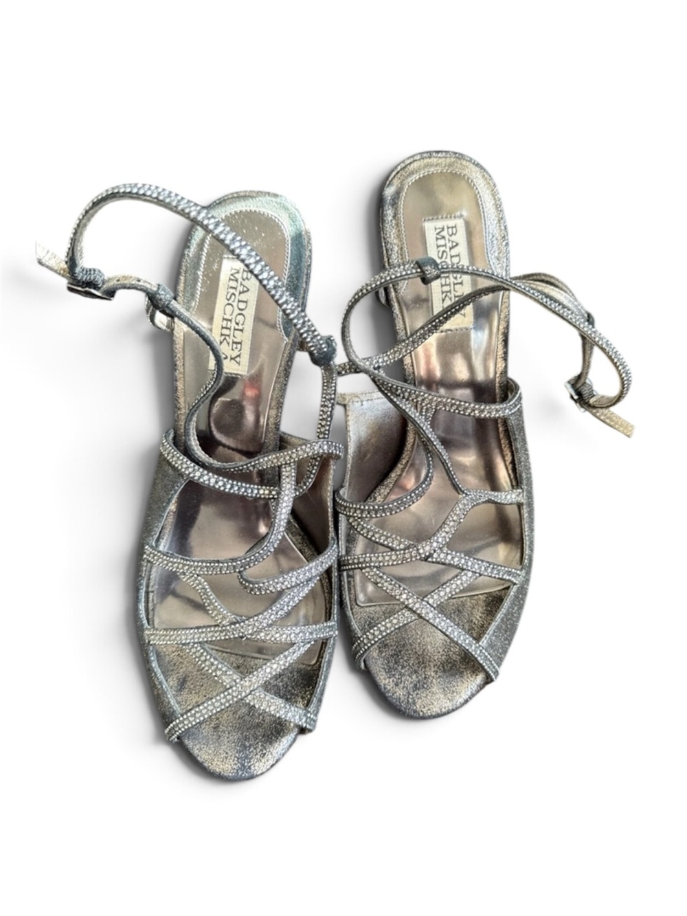 Badgley Mischka Silver Rhinestone Strappy Platform Heels Size 9